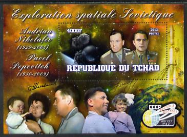 Chad 2013 Soviet Space Exploration - Andriyan Nikolayev & Pavel Popovich perf deluxe containing one value unmounted mint