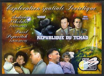 Chad 2013 Soviet Space Exploration - Andriyan Nikolayev & Pavel Popovich imperf deluxe containing one value unmounted mint