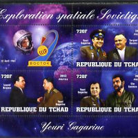 Chad 2013 Soviet Space Exploration - Yuri Gagarin #1 perf sheetlet containing three values plus label unmounted mint