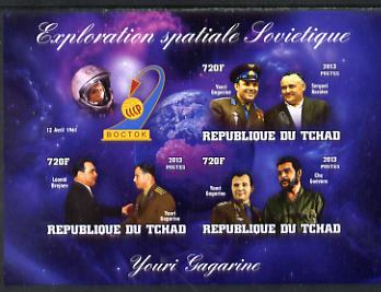 Chad 2013 Soviet Space Exploration - Yuri Gagarin #1 imperf sheetlet containing three values plus label unmounted mint