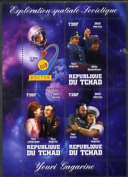 Chad 2013 Soviet Space Exploration - Yuri Gagarin #2 perf sheetlet containing three values plus label unmounted mint