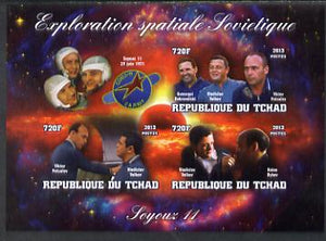 Chad 2013 Soviet Space Exploration - Soyuz 11 #1 imperf sheetlet containing three values plus label unmounted mint