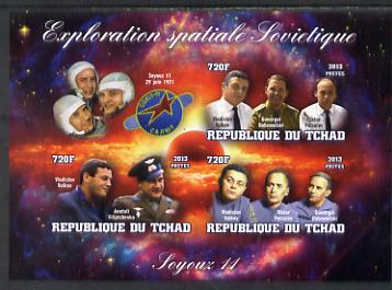 Chad 2013 Soviet Space Exploration - Soyuz 11 #2 imperf sheetlet containing three values plus label unmounted mint