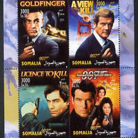 Somalia 2004 James Bond perf sheetlet containing 4 values unmounted mint. This sheet is in a small format with a predominately blue margin (see also item 708021). Note this item is privately produced and is offered purely on its thematic appeal