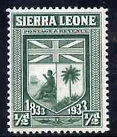 Sierra Leone 1933 KG5 Wilberforce & Abolition of Slavery 1/2d green unmounted mint SG 168