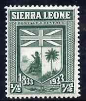Sierra Leone 1933 KG5 Wilberforce & Abolition of Slavery 1/2d green unmounted mint SG 168