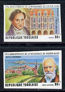 Togo 1977 175th Birth Anniversary of Victor Hugo set if 2 imperf from limited printing unmounted mint as SG 1192-3