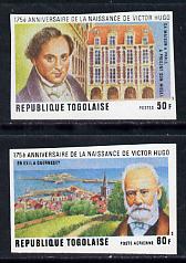 Togo 1977 175th Birth Anniversary of Victor Hugo set if 2 imperf from limited printing unmounted mint as SG 1192-3