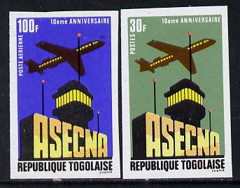 Togo 1971 Tenth Anniversary of ASECNA (Aerial Navigation Security) set of 2 imperf from limited printing unmounted mint as SG 817-8
