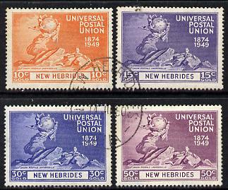 New Hebrides - English 1949 KG6 75th Anniversary of Universal Postal Union set of 4 cds used SG 64-67