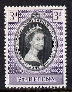 St Helena 1953 Coronation 3d unmounted mint SG 152