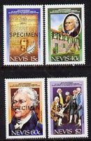 Nevis 1987 Bicentenary of US Constitution set of 4 each overprinted SPECIMEN unmounted mint SG 466s-9s