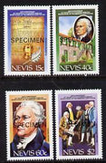 Nevis 1987 Bicentenary of US Constitution set of 4 each overprinted SPECIMEN unmounted mint SG 466s-9s
