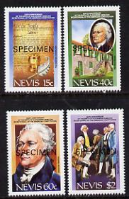 Nevis 1987 Bicentenary of US Constitution set of 4 each overprinted SPECIMEN unmounted mint SG 466s-9s