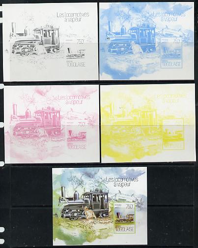 Togo 2013 Locomotives - Atlas 0-8-8 deluxe sheet - the set of 5 imperf progressive proofs comprising the 4 individual colours plus all 4-colour composite, unmounted mint