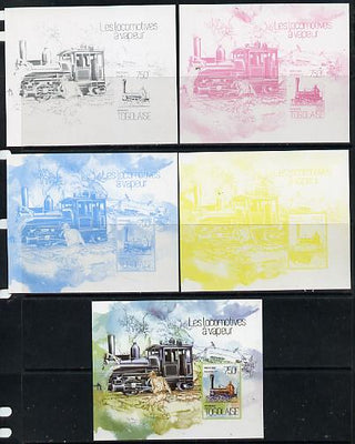 Togo 2013 Locomotives - Govan & Marx 4-4-0 deluxe sheet - the set of 5 imperf progressive proofs comprising the 4 individual colours plus all 4-colour composite, unmounted mint