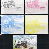 Togo 2013 Locomotives - Alder 2-2-2 deluxe sheet - the set of 5 imperf progressive proofs comprising the 4 individual colours plus all 4-colour composite, unmounted mint