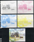 Togo 2013 Locomotives - Alder 2-2-2 deluxe sheet - the set of 5 imperf progressive proofs comprising the 4 individual colours plus all 4-colour composite, unmounted mint