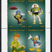 Chad 2014 Disney Characters #1 perf sheetlet containing 4 values unmounted mint. Note this item is privately produced and is offered purely on its thematic appeal. .