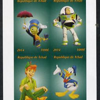 Chad 2014 Disney Characters #1 imperf sheetlet containing 4 values unmounted mint. Note this item is privately produced and is offered purely on its thematic appeal. .