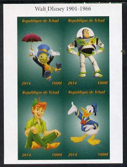 Chad 2014 Disney Characters #1 imperf sheetlet containing 4 values unmounted mint. Note this item is privately produced and is offered purely on its thematic appeal. .