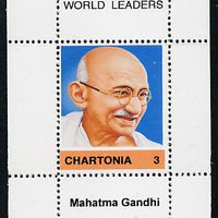 Chartonia (Fantasy) World Leaders - Mahatma Gandhi perf deluxe sheet on thin glossy card unmounted mint