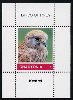 Chartonia (Fantasy) Birds of Prey - Kestrel perf deluxe sheet on thin glossy card unmounted mint