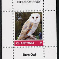 Chartonia (Fantasy) Birds of Prey - Barn Owl perf deluxe sheet on thin glossy card unmounted mint