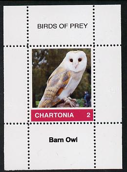 Chartonia (Fantasy) Birds of Prey - Barn Owl perf deluxe sheet on thin glossy card unmounted mint