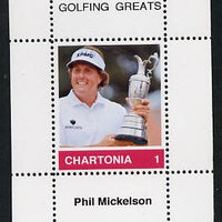 Chartonia (Fantasy) Golfing Greats - Phil Mickelson perf deluxe sheet on thin glossy card unmounted mint
