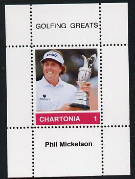 Chartonia (Fantasy) Golfing Greats - Phil Mickelson perf deluxe sheet on thin glossy card unmounted mint