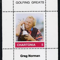 Chartonia (Fantasy) Golfing Greats - Greg Norman perf deluxe sheet on thin glossy card unmounted mint