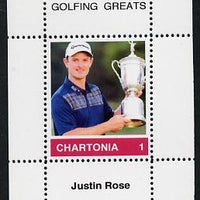 Chartonia (Fantasy) Golfing Greats - Justin Rose perf deluxe sheet on thin glossy card unmounted mint