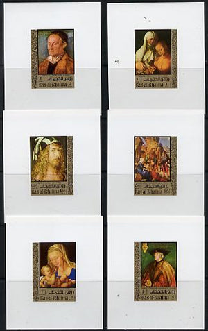 Ras Al Khaima 1971 Paintings by Durer (with Owl in margin) set of 6 imperf individual deluxe miniature sheets unmounted mint, as Michel 759-64