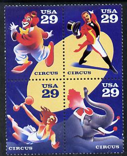 United States 1993 Circus Bicentenary se-tenant block of 4 unmounted mint SG 2784a