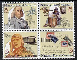 United States 1993 National Postal Museum se-tenant block of 4 unmounted mint SG 2839a