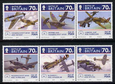 Isle of Man 2010 70th Anniversary of Battle of Britain perf set of 6 (2 se-tenant strips) unmounted mint SG 1584-89