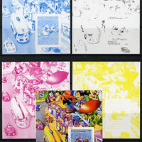 Somalia 2006 Disney - Flying in a Helicopter souvenir sheet - the set of 4 imperf progressive proofs comprising the 4 individual colours plus all 4-colour perf normal, unmounted mint