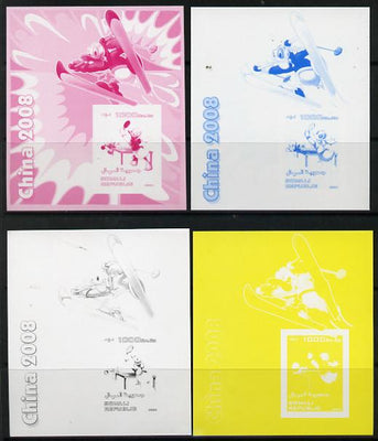 Somalia 2006 Beijing Olympics (China 2008) #03 - Donald Duck Sports - Table Tennis & Skiing souvenir sheet - the set of 4 imperf progressive proofs comprising the 4 individual colours unmounted mint
