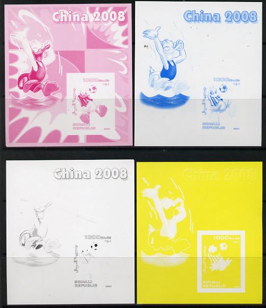 Somalia 2006 Beijing Olympics (China 2008) #01 - Donald Duck Sports - Football & Diving souvenir sheet - the set of 4 imperf progressive proofs comprising the 4 individual colours unmounted mint