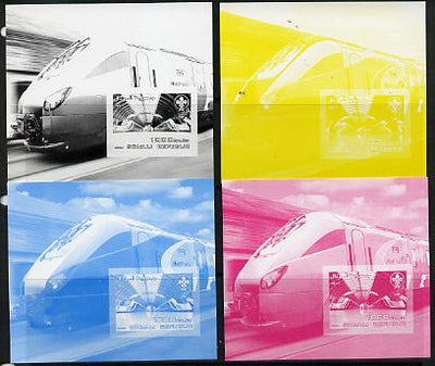 Somalia 2006 Modern Trains #1 souvenir sheet with Scout Logo - the set of 4 imperf progressive proofs comprising the 4 individual colours unmounted mint