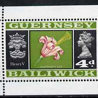 Guernsey 1969 Lily & Henry V 4d Booklet Pane (stamp with margins all round) SG 18a