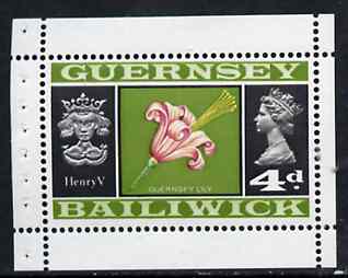 Guernsey 1969 Lily & Henry V 4d Booklet Pane (stamp with margins all round) SG 18a