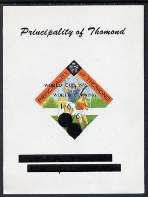 Thomond 1963 Hurling 3d (Diamond-shaped) deluxe sheet surcharged 1s6d World Cup 1966 with overprint & surcharge doubled unmounted mint