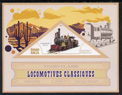 Madagascar 2014 Classic Locomotives - Union Pacific #119 imperf s/sheet containing one triangular-shaped value unmounted mint