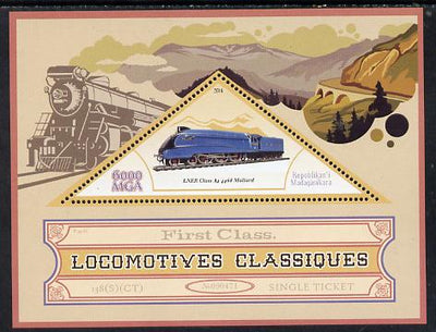 Madagascar 2014 Classic Locomotives - LNER A4 Pacific perf s/sheet containing one triangular-shaped value unmounted mint