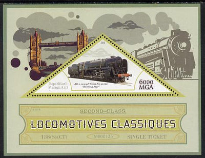 Madagascar 2014 Classic Locomotives - BR 9F Evening Star perf s/sheet containing one triangular-shaped value unmounted mint