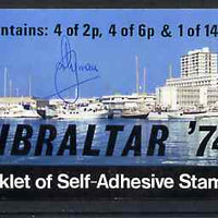 Gibraltar 1974 Centenary of UPU 46p self-adhesive booklet, front cover signed by A Ryman (the designer) SG SB3