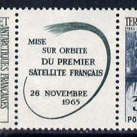 French Southern & Antarctic Territories 1966 Launching of First French Satellite strip of 3 (2 stamps plus label) unmounted mint SG 40a