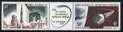 French Southern & Antarctic Territories 1966 Launching of First French Satellite strip of 3 (2 stamps plus label) unmounted mint SG 40a